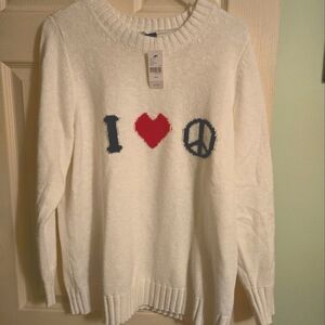 I ❤️ peace white sweater NWT